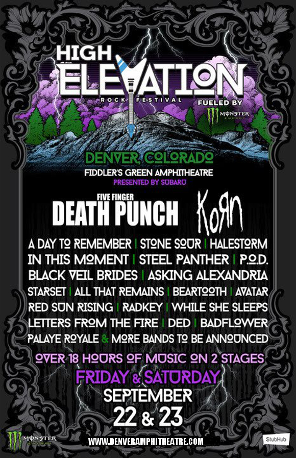 High Elevation Rock Festival: Five Finger Death Punch, Korn, A Day To Remember & Stone Sour - 2 Day Pass at Fiddlers Green Amphitheatre